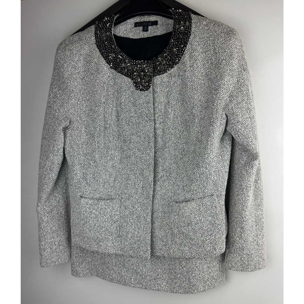 Lafayette 148 Set Embellished Boucle Snap Jacket & Skirt Tweed Sizes 12 & 14 - Picture 8 of 16